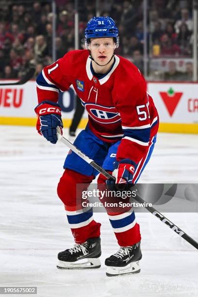 Montreal Canadiens left wing Emil Heineman tracks the play during the New York Rangers versus the Montreal Canadiens game on January 06 at Bell...