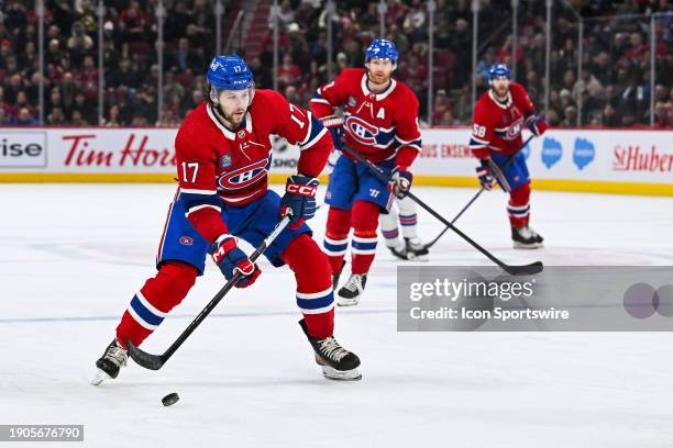 Montreal Canadiens right wing Josh Anderson plays the puck during the New York Rangers versus the Montreal Canadiens game on January 06 at Bell...