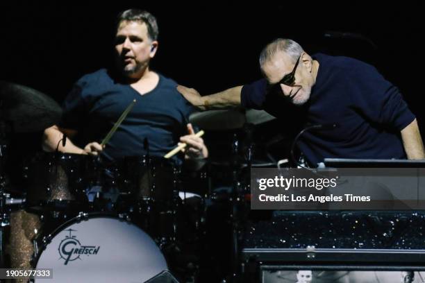 Inglewood, CA Donald Fagen, of Steely Dan, thanks his band before performing during the Eagles farewell tour Kia Forum on Friday, Jan. 5, 2024 in...