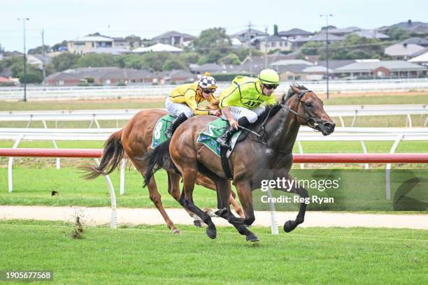 Crackle 'N' Burn ridden by Billy Egan wins the South West Tools & Industrial Maiden Plate at Warrnambool Racecourse on January 07, 2024 in...