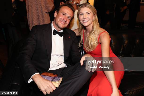 Jason Segel and Amanda Kloots at The Art of Elysium's 2024 Heaven Gala held at The Wiltern on January 6, 2024 in Los Angeles, California.