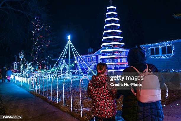 House decorated with Christmas lights in Candy Cane Line in Edmonton, Alberta, Canada, on December 30, 2023.