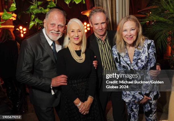 Taylor Hackford, Helen Mirren, Bo Welch and Catherine O'Hara at The Golden Eve Party held at Chateau Marmont on January 6, 2024 in Los Angeles,...