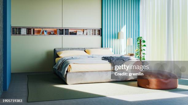 chambre moderne aux couleurs vives - annonce immobilière photos et images de collection