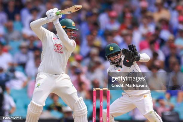 Usman Khawaja of Australia bats during day two of the Men's Third Test Match in the series between Australia and Pakistan at Sydney Cricket Ground on...