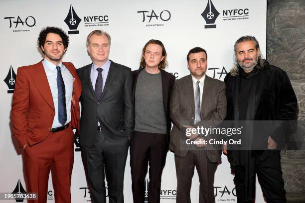 Benny Safdie, Christopher Nolan, Dane DeHaan, David Krumholtz and Hoyte van Hoytema attend the 2024 New York Film Critics Circle Awards at TAO...