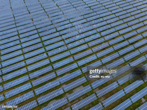 aerial photography of solar power plant on rice fields - 浙江省 - fotografias e filmes do acervo