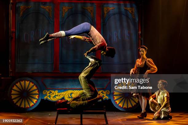 The Daring Desafios during a media preview of "Circus 1903" at Arts Centre Melbourne on January 04, 2024 in Melbourne, Australia.