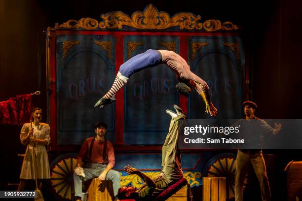 The Daring Desafios during a media preview of "Circus 1903" at Arts Centre Melbourne on January 04, 2024 in Melbourne, Australia.