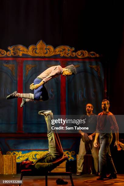 The Daring Desafios during a media preview of "Circus 1903" at Arts Centre Melbourne on January 04, 2024 in Melbourne, Australia.
