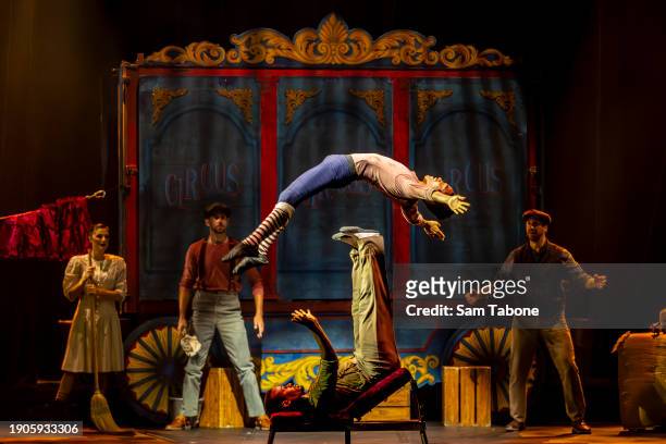 The Daring Desafios during a media preview of "Circus 1903" at Arts Centre Melbourne on January 04, 2024 in Melbourne, Australia.