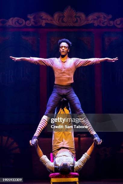 The Daring Desafios during a media preview of "Circus 1903" at Arts Centre Melbourne on January 04, 2024 in Melbourne, Australia.