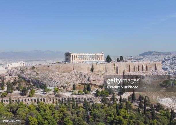 The Parthenon temple is standing atop the Acropolis archaeological site in Athens, Greece, on January 7, 2024.