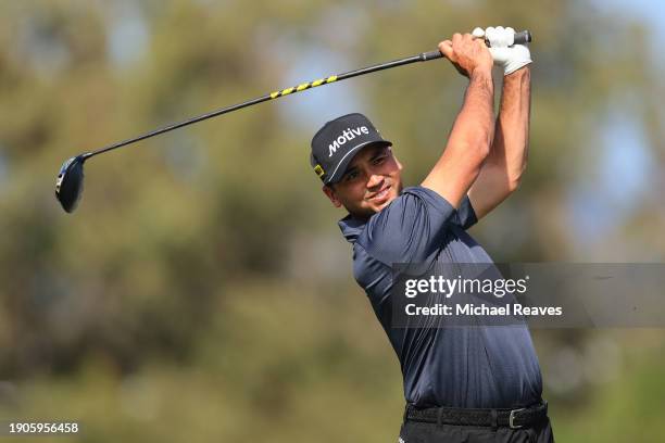 Jason Day of Australia plays his shot from the fourth tee during the pro-am prior to The Sentry at Plantation Course at Kapalua Golf Club on January...