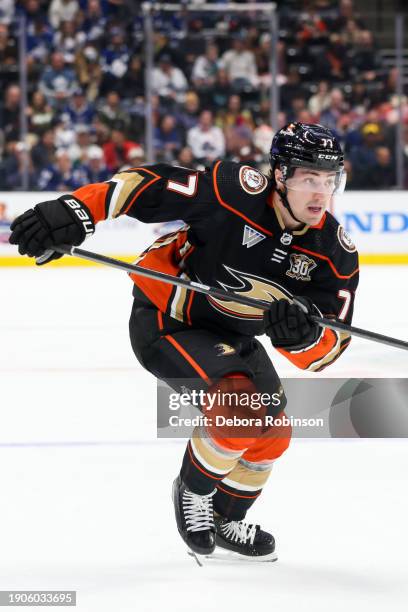 Frank Vatrano of the Anaheim Ducks skates on the ice during the first period against the Toronto Maple Leafs at Honda Center on January 3, 2024 in...