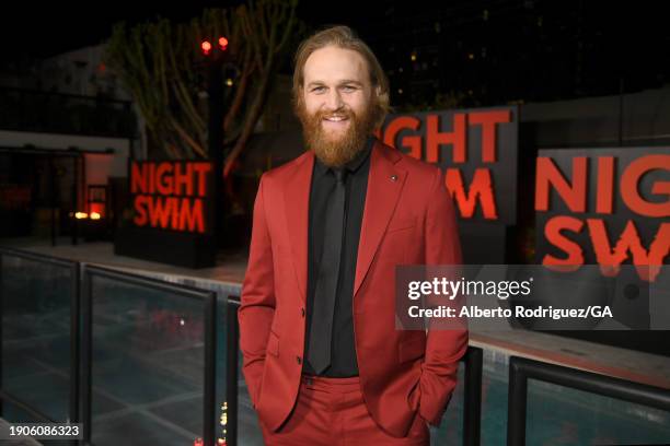 Meredith Hagner and Wyatt Russell attend the Los Angeles premiere of Universal Pictures' "Night Swim" at Hotel Figueroa on January 03, 2024 in Los...