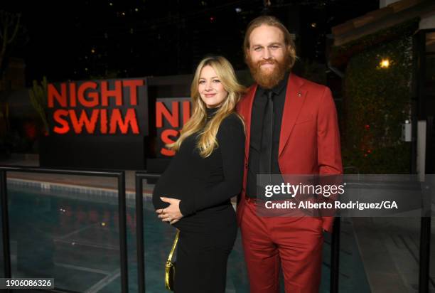 Meredith Hagner and Wyatt Russell attend the Los Angeles premiere of Universal Pictures' "Night Swim" at Hotel Figueroa on January 03, 2024 in Los...