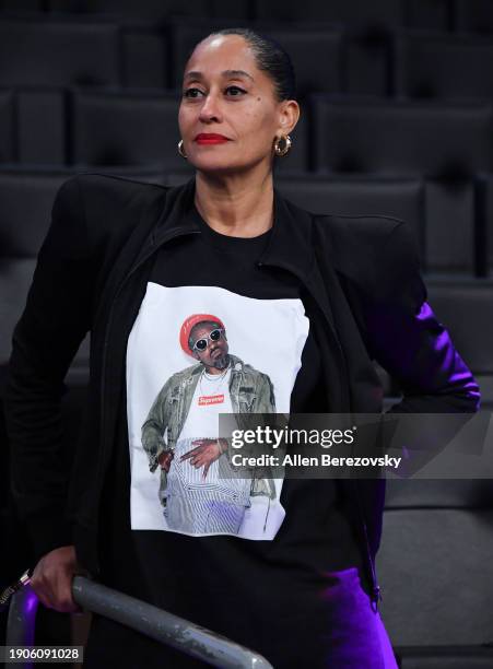 Tracee Ellis Ross attends a basketball game between the Los Angeles Lakers and the Miami Heat at Crypto.com Arena on January 03, 2024 in Los Angeles,...