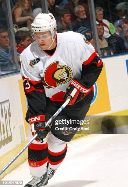 Karel Rachunek of the Ottawa Senators skates against the Toronto Maple Leafs during NHL game action on January 31, 2004 at Air Canada Centre in...