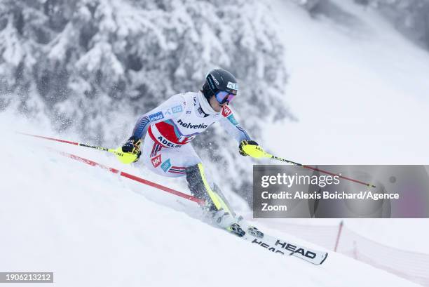 Atle Lie Mcgrath of Team Norway in action during the Audi FIS Alpine Ski World Cup Men's Slalom on January 7, 2024 in Adelboden, Switzerland.