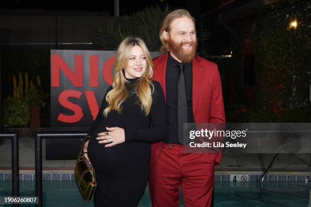 Meredith Hagner and Wyatt Russell attend the Los Angeles Premiere Of Universal Pictures' "Night Swim" at Hotel Figueroa on January 03, 2024 in Los...