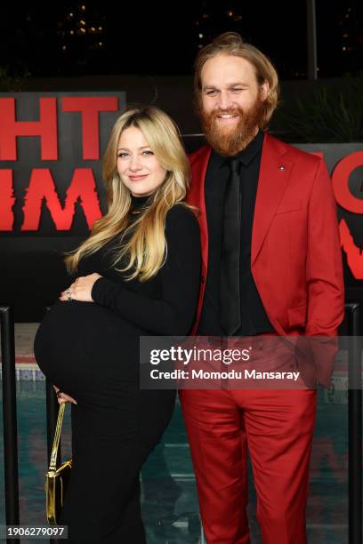 Meredith Hagner and Wyatt Russell attend the Los Angeles premiere of Universal Pictures' "Night Swim" at Hotel Figueroa on January 03, 2024 in Los...