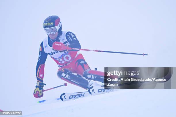 Armand Marchant of Team Belgium in action during the Audi FIS Alpine Ski World Cup Men's Slalom on January 7, 2024 in Adelboden, Switzerland.