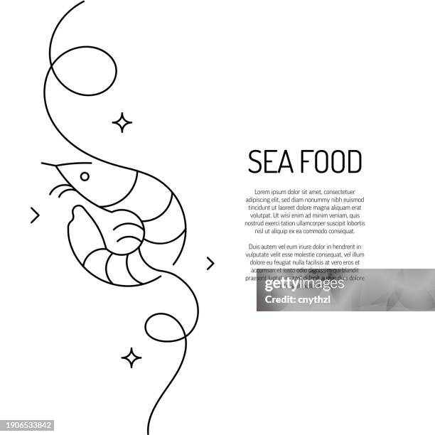 durchgehende linienzeichnung des meeresfrüchte-symbols. handgezeichnete symbol-vektor-illustration. - garnele-meeresfrucht stock-grafiken, -clipart, -cartoons und -symbole
