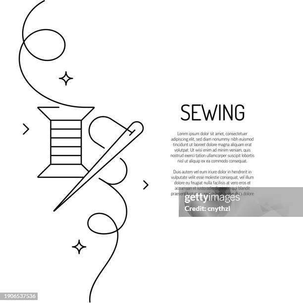 continuous line drawing of sewing icon. hand drawn symbol vector illustration. - sewing needle stock illustrations