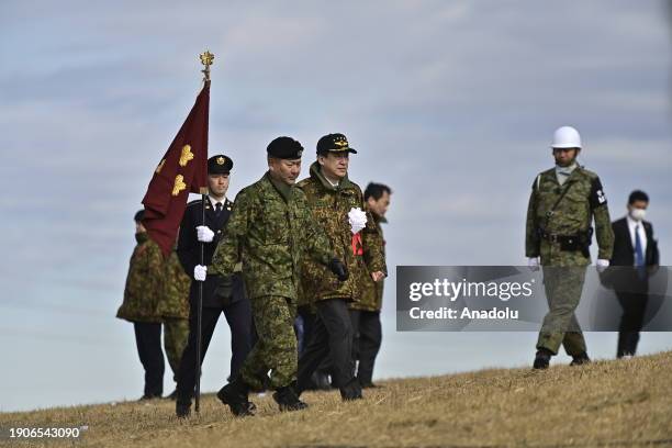 Japanese Minister of Defense, Minoru Kihara addresses the brigade during the training with allies US, UK, Canada, France, Germany and Philippines on...