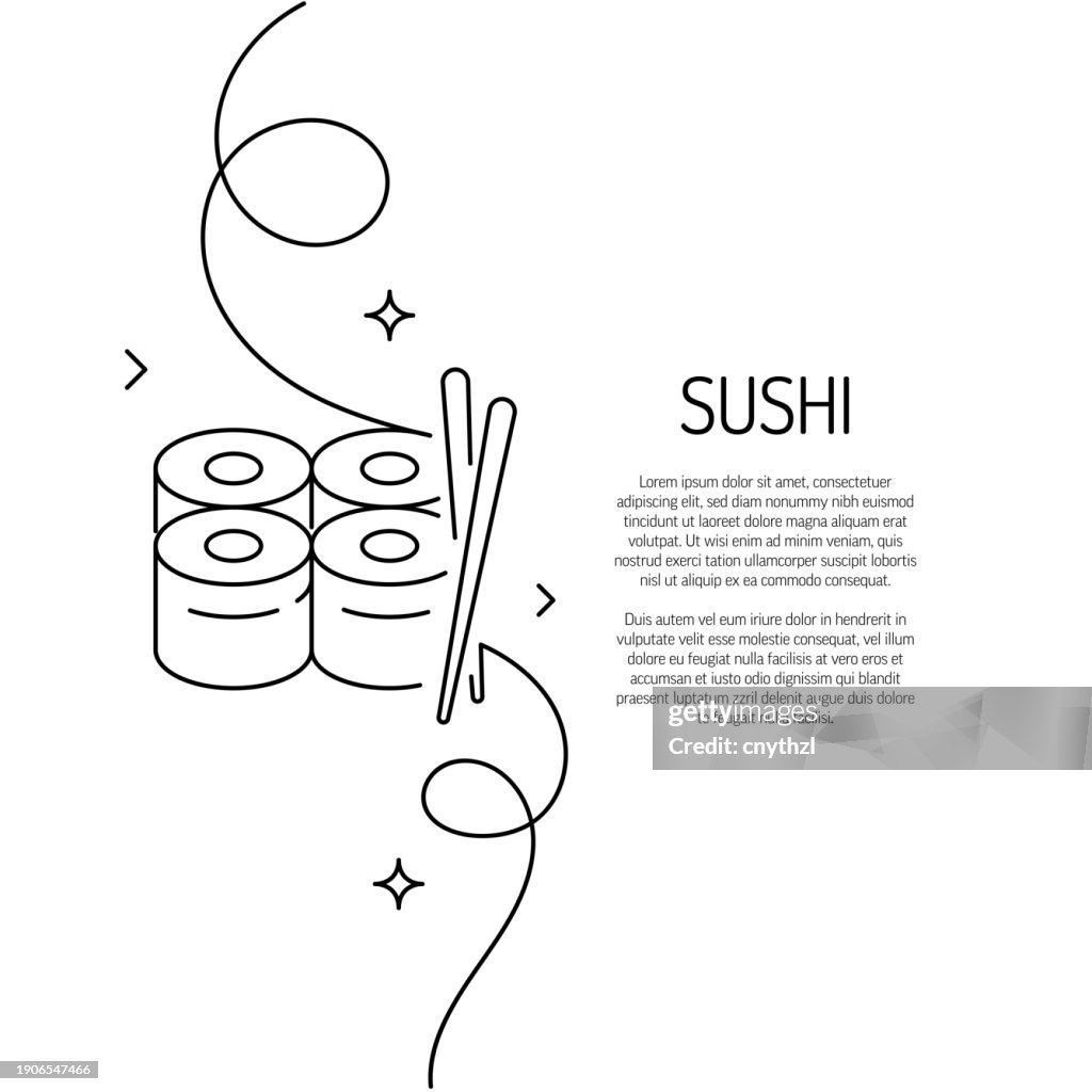 Continuous Line Drawing of Sushi Icon. Hand Drawn Symbol Vector Illustration.