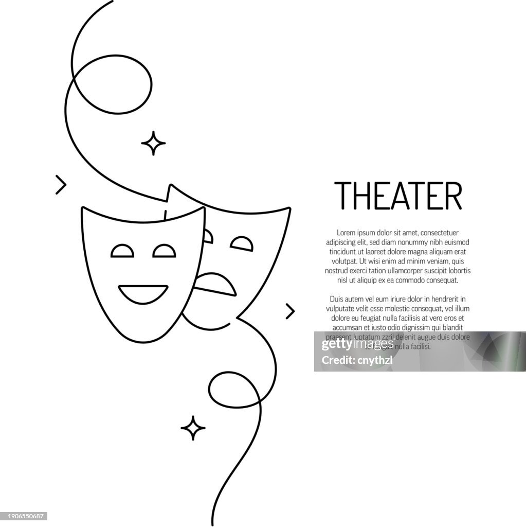 Continuous Line Drawing of Theater Icon. Hand Drawn Symbol Vector Illustration.
