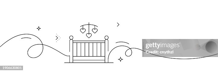 Continuous Line Drawing of Baby Crib Icon. Hand Drawn Symbol Vector Illustration. Continuous Line Drawing of Baby Crib Icon. Hand Drawn Symbol Vector Illustration.