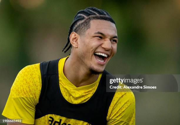 Marbella, SPAIN Paris Brunner of Borussia Dortmund reacts during a training session on January 03, 2024 in Marbella, Spain.