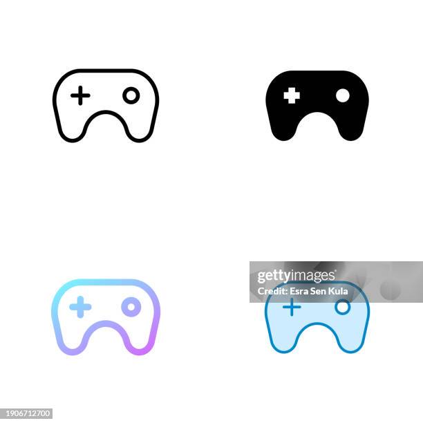 gamepad universal icon design in four style with editable stroke. line, solid, flat line and color gradient line. suitable for web page, mobile app, ui, ux and gui design. - square website button stock illustrations