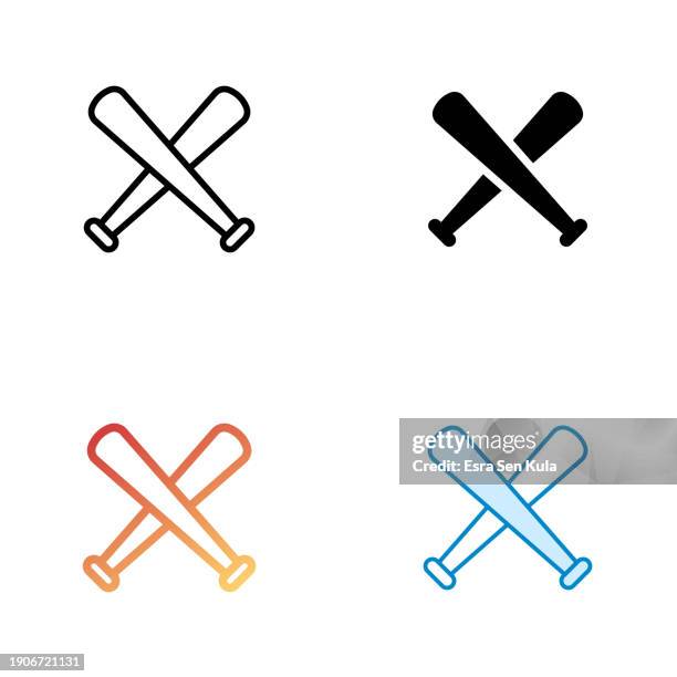 baseball bat universal icon design in four style with editable stroke. line, solid, flat line and color gradient line. suitable for web page, mobile app, ui, ux and gui design. - baseball bat stock illustrations