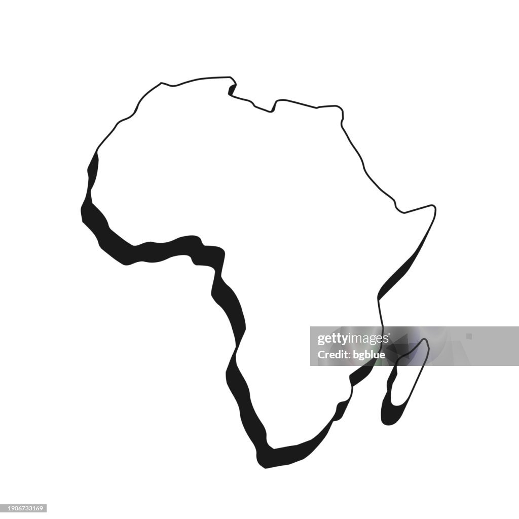 Africa map with black outline and shadow on white background