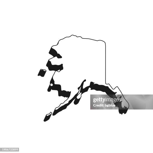 alaska map with black outline and shadow on white background - alaska us state stock illustrations