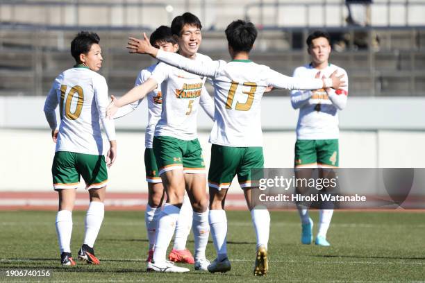 Kaito Koizumi of Aomori Yamada celebrates scoring his Team's scond goal during the 102nd All Japan High School Soccer Tournament quarter final match...