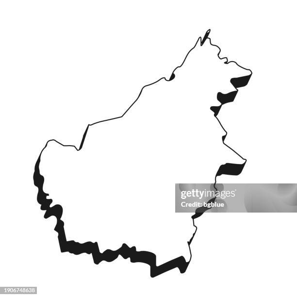 borneo map with black outline and shadow on white background - brunei stock illustrations