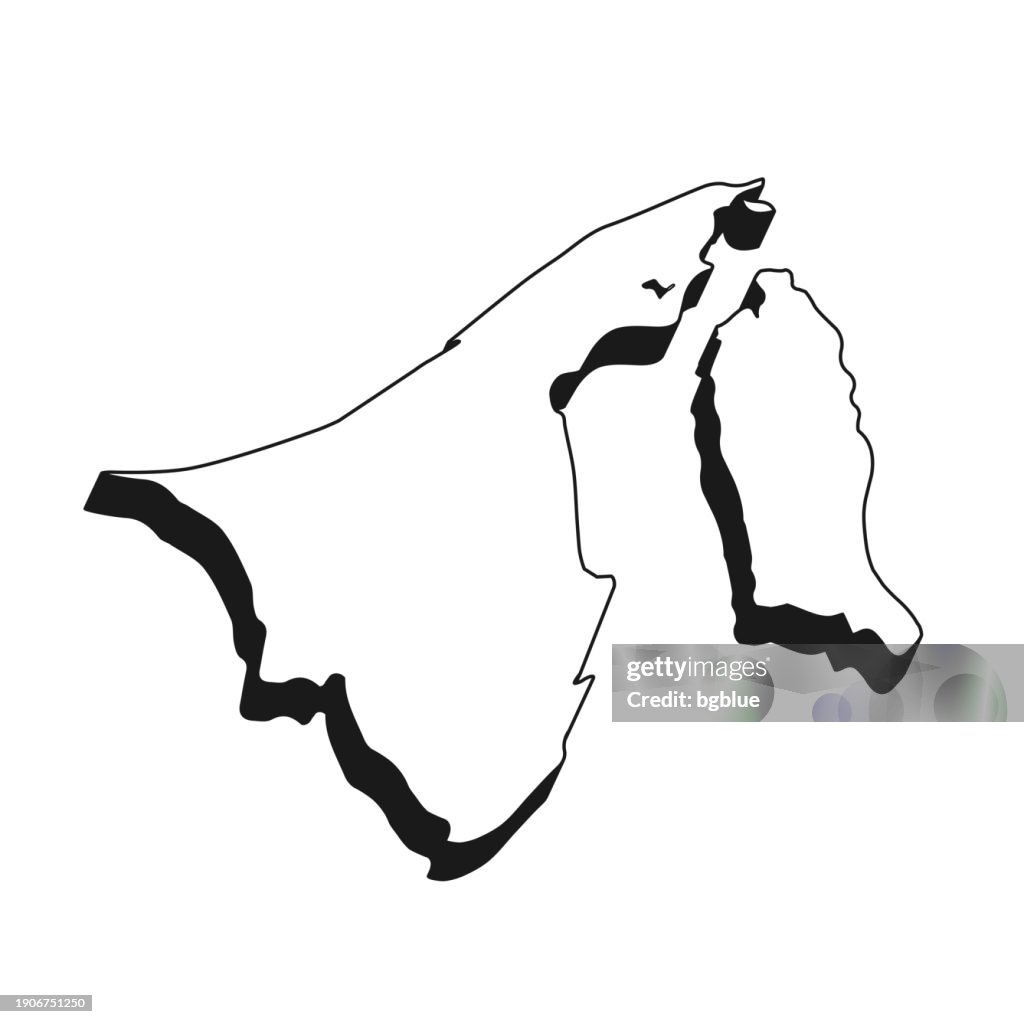 Brunei map with black outline and shadow on white background