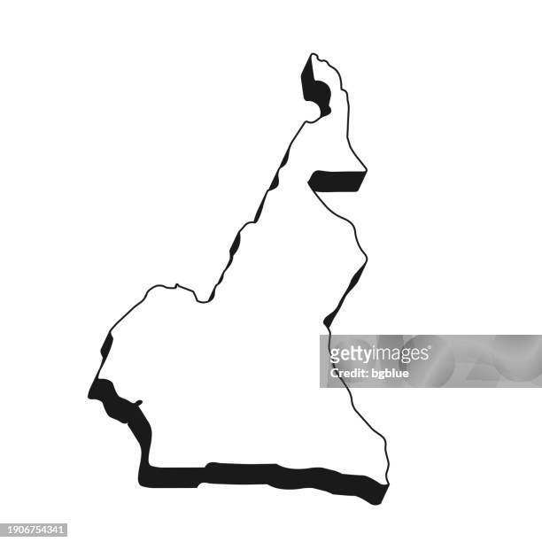 cameroon map with black outline and shadow on white background - cameroon stock illustrations