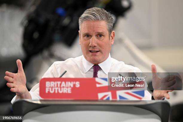 Labour Party leader Keir Starmer gives a speech at the National Composites Centre in the Bristol & Bath Science Park on January 4, 2024 in Bristol,...