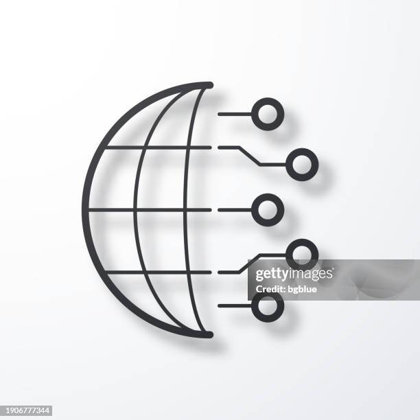 globe and circuit board. line icon with shadow on white background - printed circuit clip art stock illustrations