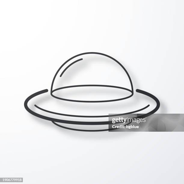 ufo - flying saucer. line icon with shadow on white background - space rocket 3d stock illustrations
