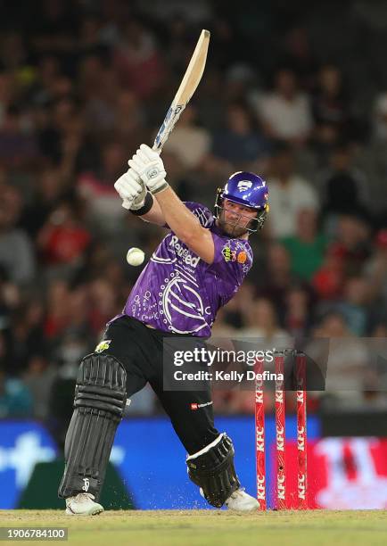 Corey Anderson of the Hurricanes bats during the BBL match between Melbourne Renegades and Hobart Hurricanes at Marvel Stadium, on January 04 in...