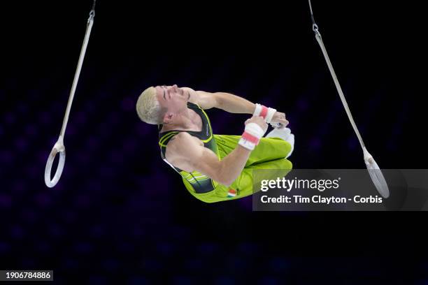 October 01: Adam Steele of Ireland performs his rings routine during Men's Qualifications at the Artistic Gymnastics World Championships-Antwerp 2023...