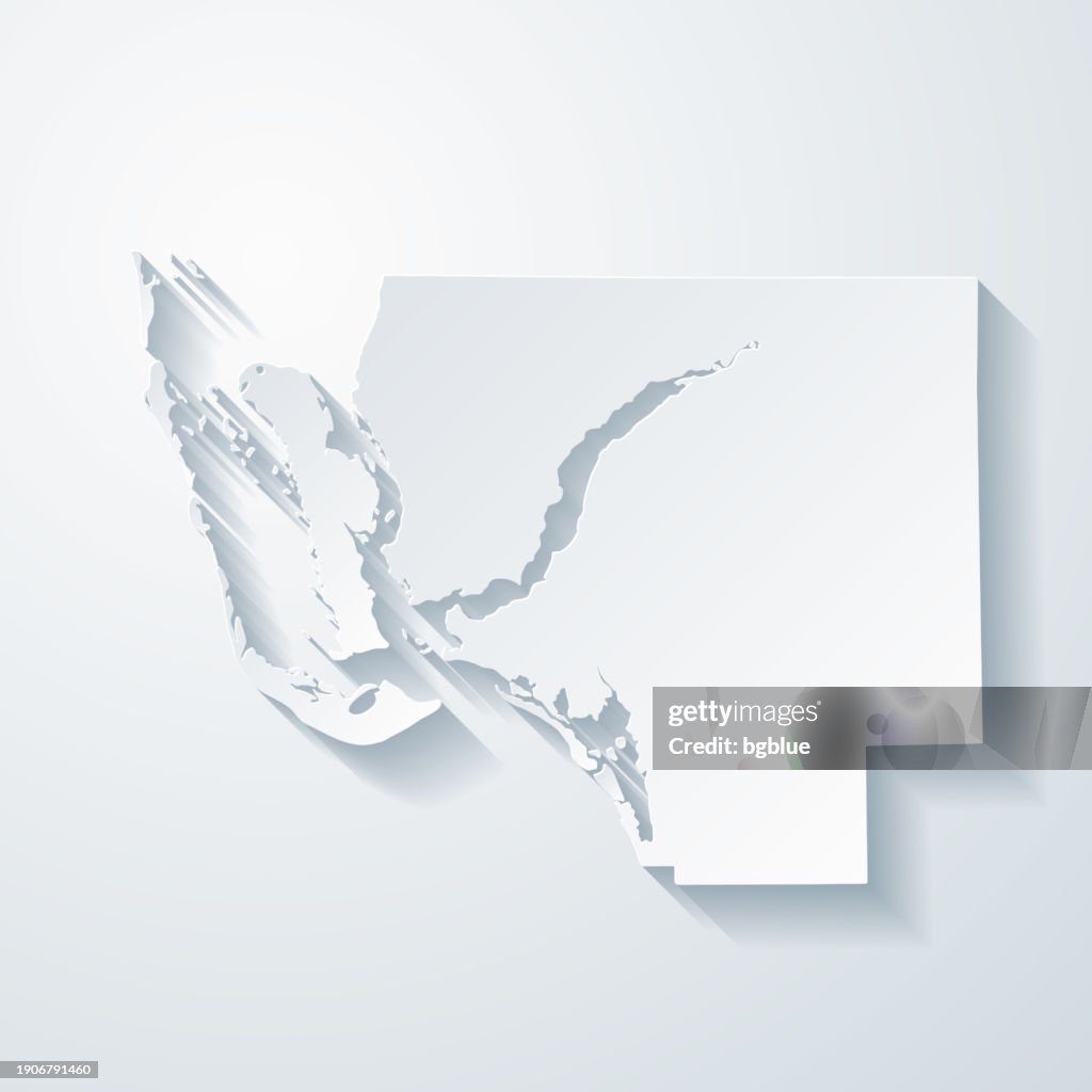 Lee County, Florida. Map with paper cut effect on blank background