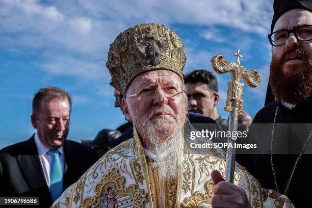 Greek Orthodox Ecumenical Patriarch Bartholomew I of Constantinople conducts the Epiphany mass during the Epiphany day celebrations at the Church of...