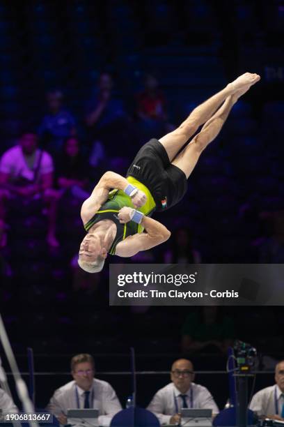 October 01: Adam Steele of Ireland performs a vault during Men's Qualifications at the Artistic Gymnastics World Championships-Antwerp 2023 at the...